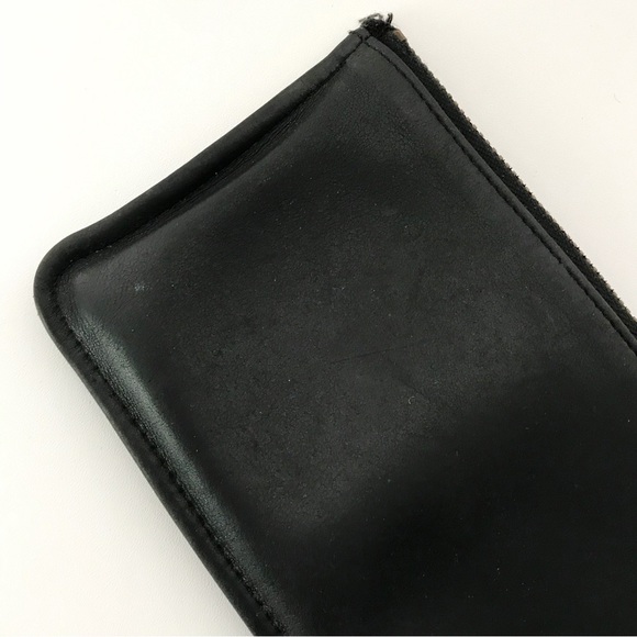 Vintage 80s COACH 7170 Black Leather Stripe Lining Skinny Case Wallet Zip Pouch - Picture 12 of 16